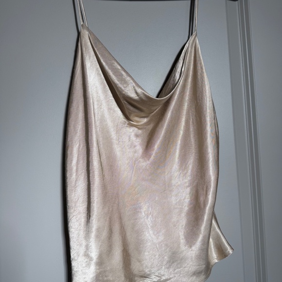 ZARA Satin Cowl Neck Camisole | Champagne Gold | Size S | Button Back - Picture 2 of 3